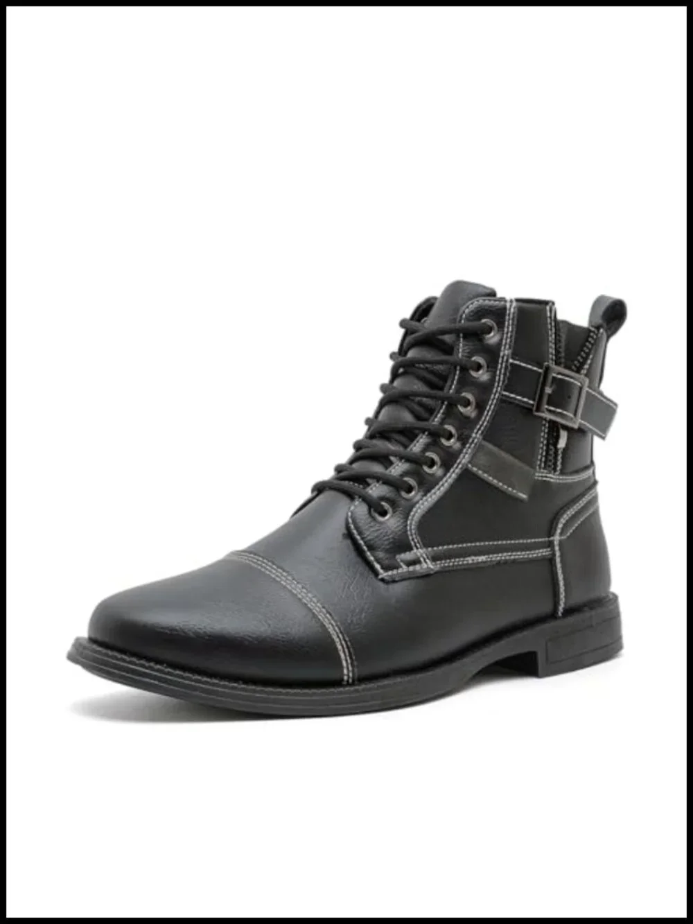 Men Oxford Boots Lace-Up Side Zipper Dress Boots Microfiber Leather Ankle Boots